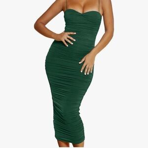 Ruched Bodycon Spaghetti Strap Maxi Long Pencil Sheath Formal Dress